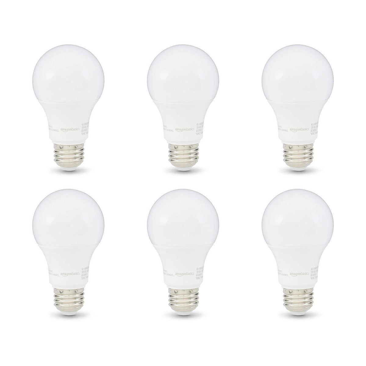 Amazon Basics 60W Equivalent, Soft White, Dimmable, 10,000 Hour Lifetime, A19 LED Light Bulb | 6-Pack