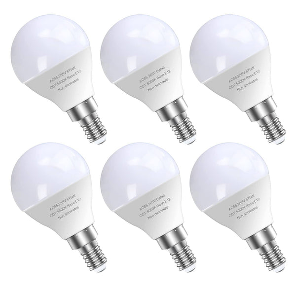 GOSCHE 6 Pack Bright Ceiling Fan Light Bulbs, 60 Watt Equivalent, Daylight 5000K, E12 LED Bulb, A15 Shape Candelabra Base Chandelier Light Bulb, 120V